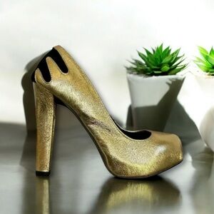 🆕Gold Platform Heels with Thick High Heel